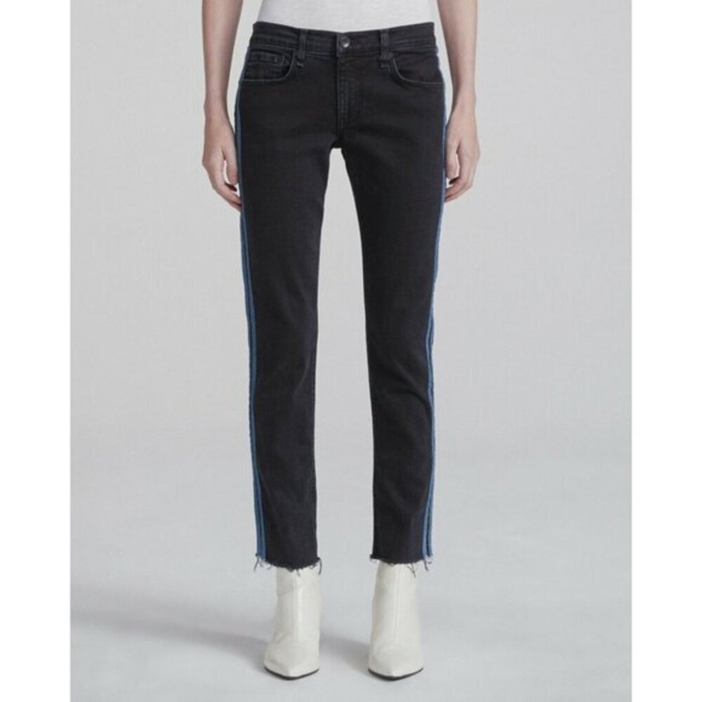 Rag & Bone Dre Low Rise Stretch Ankle Jeans Side Stripe Black Blue Sz 29 NWT
